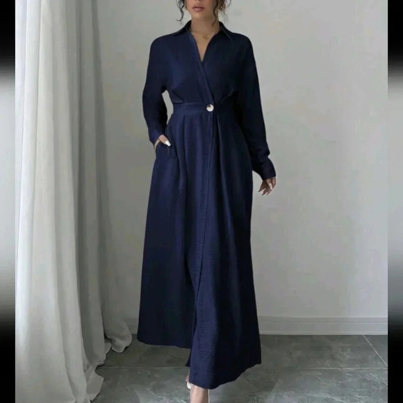 Wrap Waist A-Line Elegant Long Sleeve Dress - Picture 3 of 6